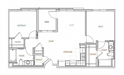 Floor plan for 2 beds, 2 baths, 984 sqft